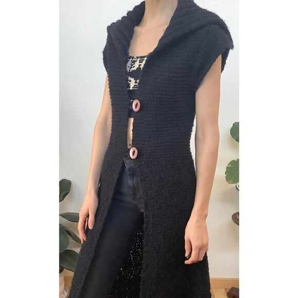 Free People Jackets & Blazers - Free People Black Chunky Knit 2 Button Closure Wool Blend Long Vest Duster Sz S